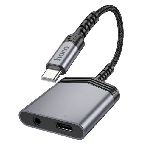Adapter AUX 2w1 USB C - USB C / Jack 3,5 mm Hoco 27W LS39 fémszürke