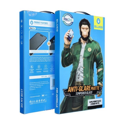 5D Mr. Monkey Glass – Apple iPhone 15/16 fekete (erős matt)