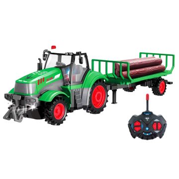  Új Rc Távirányítós Traktor Utánfutóval 3.7V Lítium Akku plusz töltő 42 Cm teljes hossz Fa Szállító Kombájn Maszóró Választható