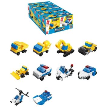   QMAN® 2105 | legó-kompatibilis építőjáték | 335 db építőkocka | 10-es kis szett – munkagépek és rendőrségi járművek