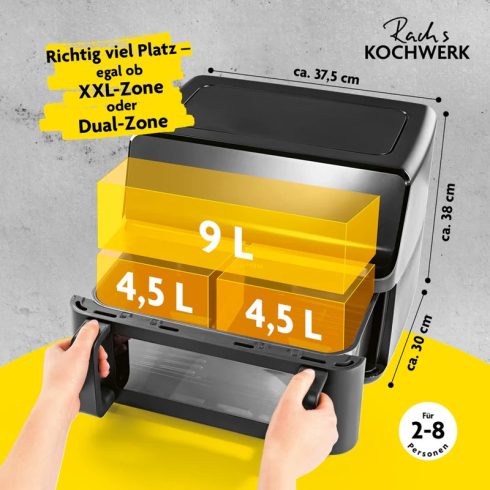 GOURMETMAXX Forrólevegős fritőz/ Airfryer Digitális Vario kétkamrás 9L DS14349-L