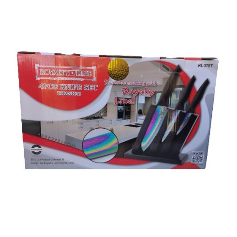 3-részes titán konyhai késkészlet állvánnyal ROYALTY LINE Élesebb élmény minden vágásnál