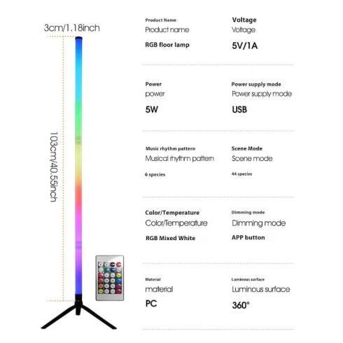 Intelligens LED lámpa filmekhez, játékokhoz, RGB, környezeti világítás, hangszinkronizálás, Bluetooth, távirányító és dedikált alkalmazás, USB csatlakozás, 103 cm
