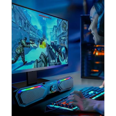 Új Sláger Gamer Soundbar, vezeték nélküli, RGB, System Hangszóró 2.0, Bluetooth Hangfal 5.0, fekete