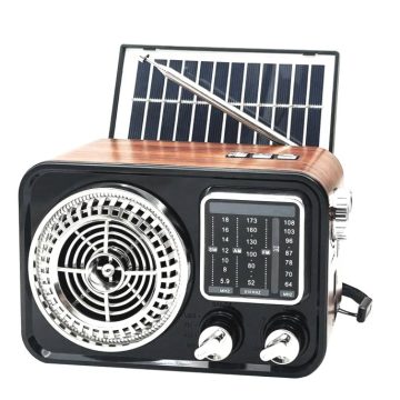 Retro hordozható rádió napelemmel, fekete Rx-388s