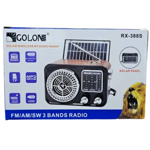 Retro hordozható rádió napelemmel, fekete Rx-388s