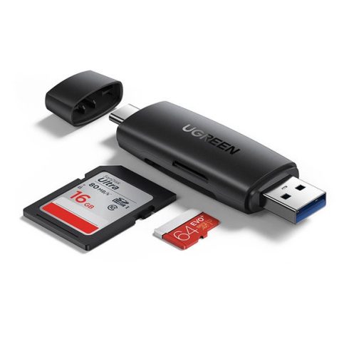 Ugreen CM304 USB-A + USB-C adapter SD + microSD kártyaolvasó, fekete