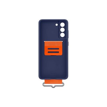   Samsung Galaxy S21 FE Silicone Cover with Strap, gyári szilikon tok szíjjal, sötétkék, EF-GG990TN