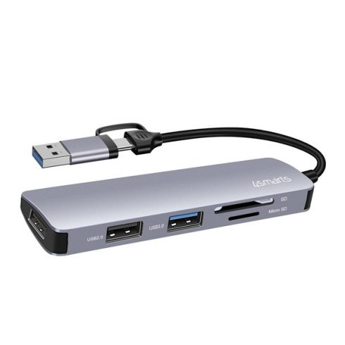 4smarts USB-A/USB-C Hub, 5-in-1, 2XUSB-A 2.0, 1XUSB-A 3.0, kártyaolvasó
