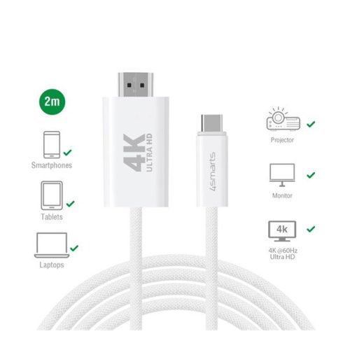 4smarts USB-C / HDMI kábel, 2m, fehér