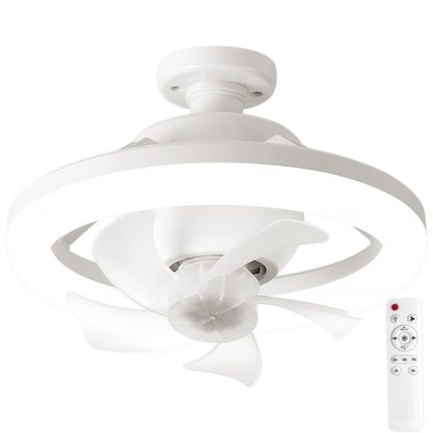 E27 mennyezeti ventilátor LED lámpával, WALALLA, dugaszolható ventilátor, távirányítóval, 360°-ban forgatható LED, 3 színhőmérséklet, 85-265V, 48W, Fehér