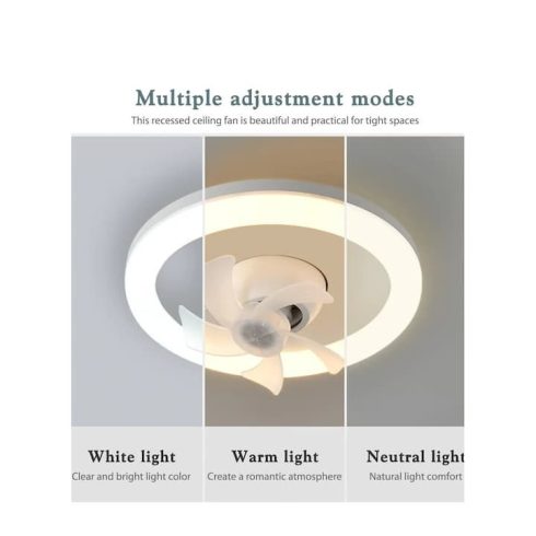 E27 mennyezeti ventilátor LED lámpával, WALALLA, dugaszolható ventilátor, távirányítóval, 360°-ban forgatható LED, 3 színhőmérséklet, 85-265V, 48W, Fehér