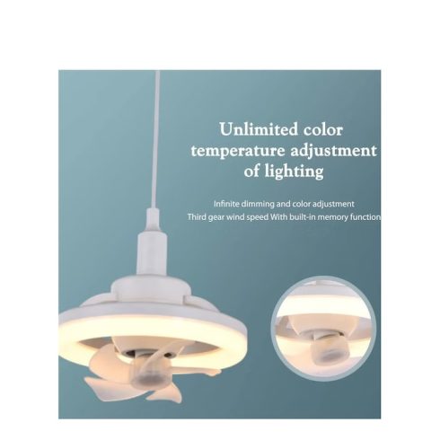 E27 mennyezeti ventilátor LED lámpával, WALALLA, dugaszolható ventilátor, távirányítóval, 360°-ban forgatható LED, 3 színhőmérséklet, 85-265V, 48W, Fehér