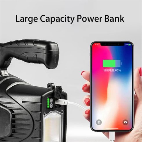 W867A Kézi LED Reflektorfény, Reflektor, Keresőlámpa, USB Újratölthető Zseblámpa, Munkavilágítás Mobiltelefon Töltő