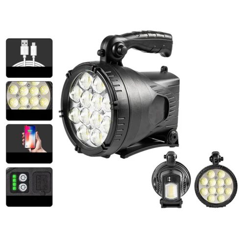 W867A Kézi LED Reflektorfény, Reflektor, Keresőlámpa, USB Újratölthető Zseblámpa, Munkavilágítás Mobiltelefon Töltő