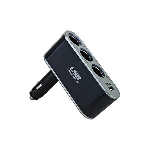 WF - 0100 Beépített Autós Hármas Szivargyújtó Töltő Átalakító USB porttal - Fekete