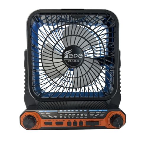 FEPE Erőteljes hordozható ventilátor napelemes és elektromos töltéssel, beépített rádióval, Bluetooth hangszóróval és LED világítással (FP-339-S)