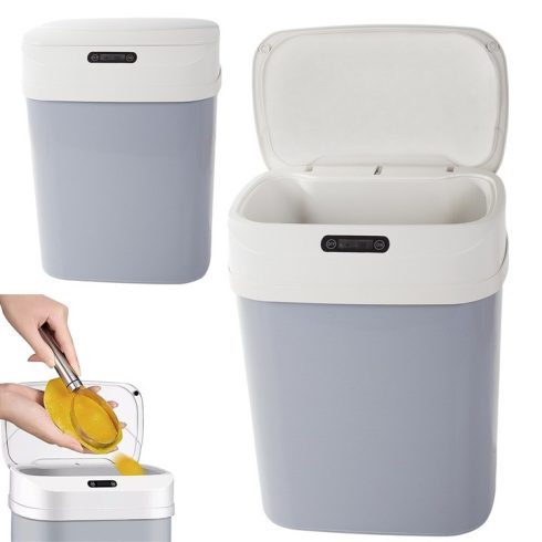 Automata szemetes, mozgásérzékelővel, érintésmentes nyitás, űrtartalom 12 l, konyhába vagy fürdőszobába, 32 x 23,5 x 17 cm, prémium minőségű, szürke, neo™