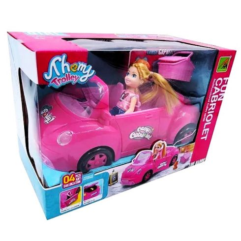 Kabrió Autó Babával - 4 db-os Szett Autós Baba Kutyussal és Kosárral Piros