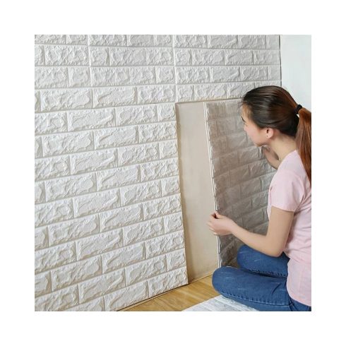 20 Darab Öntapadós 3D tégla hatású dekor falmatrica, tapéta fehér színben 70x77x0,6 cm
