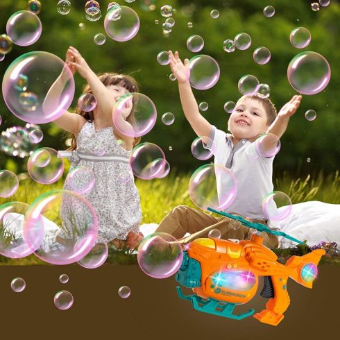 LOYALSE Buborék Fújó Repülő gép Helikopter gyerekeknek strandjáték automatikus buborékgyártó zenével és fényekkel