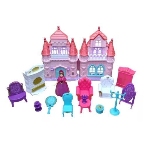 Castle Toy Princess Hercegnő Baba Kastéllyal Kiegészítőkkel Fények és hangok