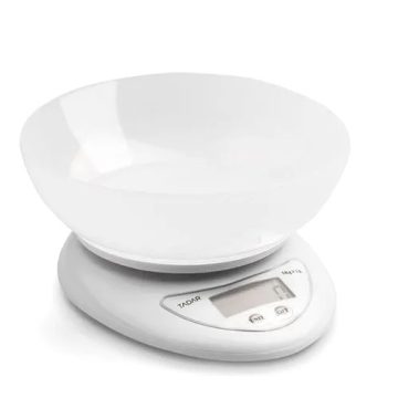   Digitális konyhai mérleg tállal 1xCR2032 Fehér tálas konyhai mérleg 5 kg-ig