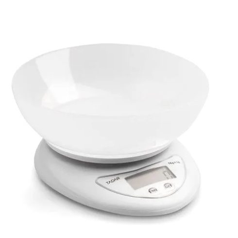 Digitális konyhai mérleg tállal 1xCR2032 Fehér tálas konyhai mérleg 5 kg-ig