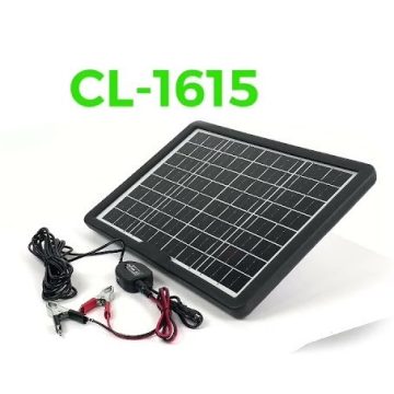   Univerzális Napelemes Töltő 6V 9V 12V Akkuk töltésére Autó Akkumulátort is Tölt CL-1615 Napelem 16V 15W