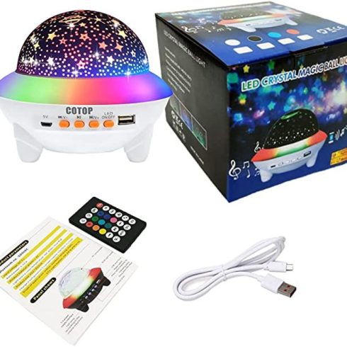 Akkus Csillag Projektor Bluetooth Hangszóróval Gyerekeknek Távirányítóval -Crystal Magic Ball Light (nem lézeres)