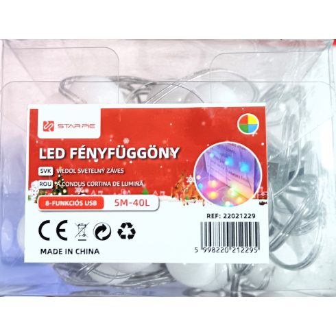 LED Fényfüggöny Gömbökkel USB Csatlakozóval 5M-40L  Karácsonyi Fényfüzér