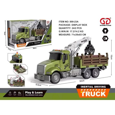 36 Cm Lendkerekes Ügyességi Fa Rakodó Teherautó Mozgatható Funkciókkal Élethű Hanggal