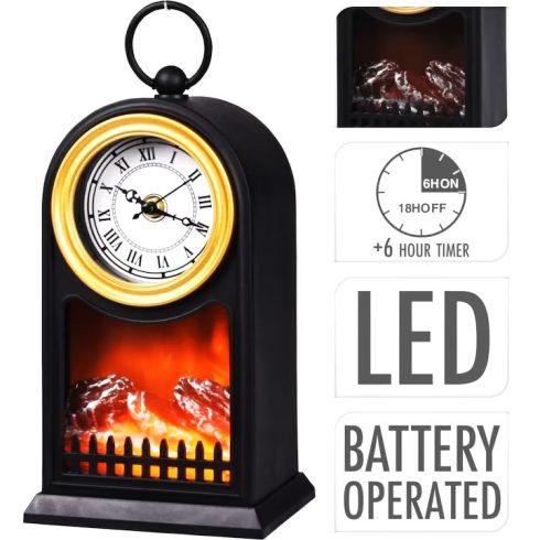 Kandalló Szimulációs Dekoráció Római betűs 26 Cm Órával Retro stílusú, fekete-arany