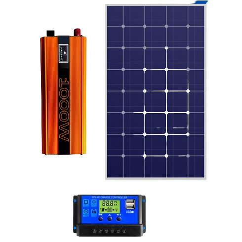 220V/12V Napelem Rendszer 50W Panel 1000W Inverter és Töltésvezérlő