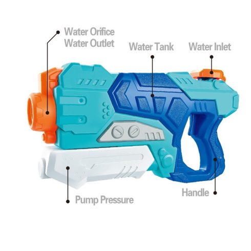 Vízipisztoly gyerekeknek 6 éves kortól, 500 ml-es tartály medencéhez/strandhoz, kék