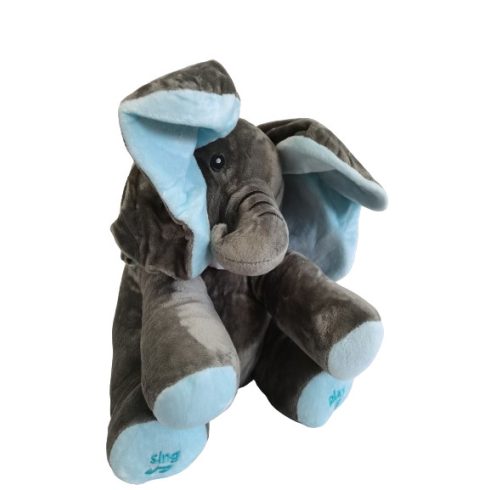 Plüss "Kukucs" Elefánt 25 cm Újfajta Énekel és Hangot Utánoz Fülmozgatás Mellett