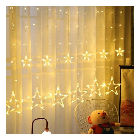Karácsonyi LED fényfüggöny, LED csillagok, karácsonyi fények, füzér lámpa, Kiscsillag - Nagy Csillag 3m 120 Leddel Fényfüzér