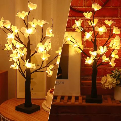 Dekorációs Fa LED Virágokkal Virágfa 60 cm USB kábellel
