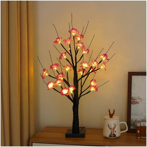 Dekorációs Fa LED Virágokkal Virágfa 60 cm USB kábellel