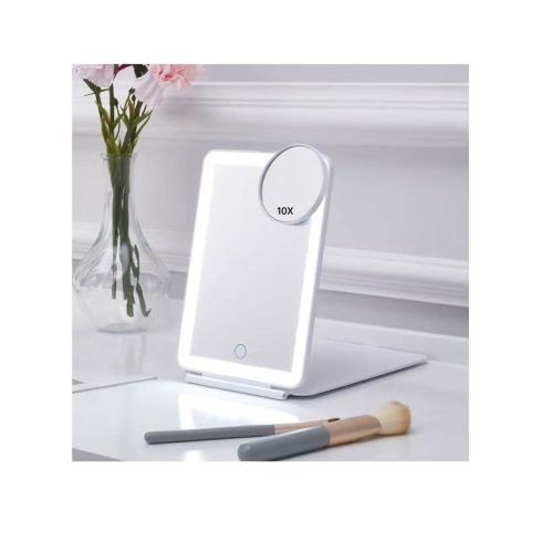 Kozmetikai Smink Táska Tükör WALALLA 49 LED 10x-es Nagyítás Fehér LiIon akku