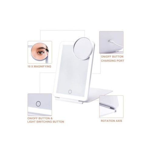 Kozmetikai Smink Táska Tükör WALALLA 49 LED 10x-es Nagyítás Fehér LiIon akku