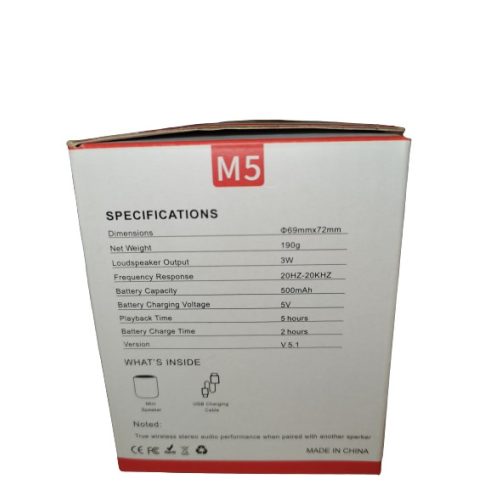 M5 Mini Hordozható Kézi Bluetooth Hangszoró Fekete Színben FM Rádióval.