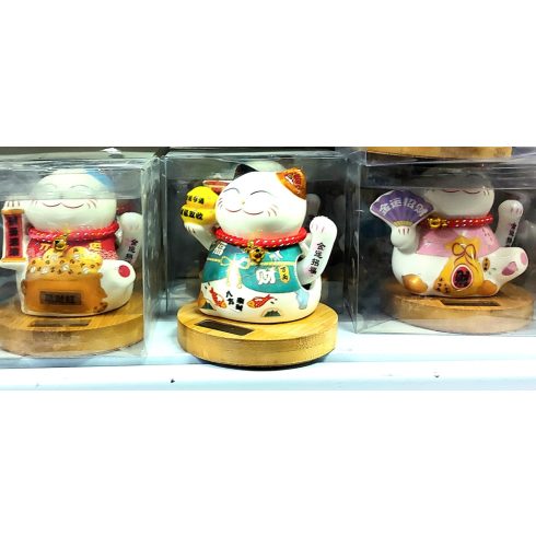 Maneki Neko Szerencsehozó  Porcelán Napelemes Integető Macska Cica 12 Cm Jó Ajándék