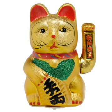   Maneki Neko Szerencsehozó Kerámia Macska, Integető Cica - 21cm