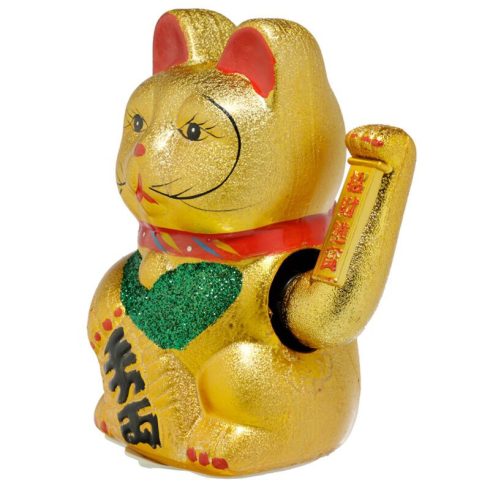 Maneki Neko Szerencsehozó Kerámia Macska, Integető Cica - 21cm