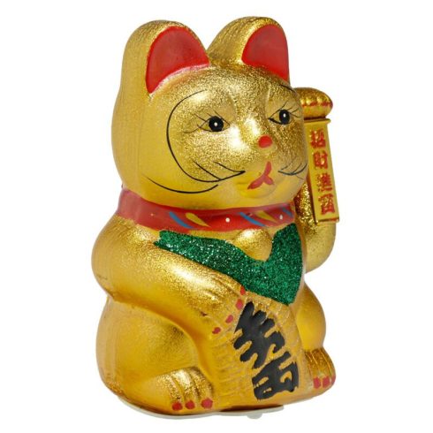Maneki Neko Szerencsehozó Kerámia Macska, Integető Cica - 21cm