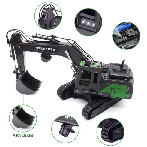 Távirányítós Kotrógép Játék, 1:20 méretarányú RC építőipari jármű Homokásó Markoló Projektorral és Lámpával, RC autó 6 év feletti gyerekeknek