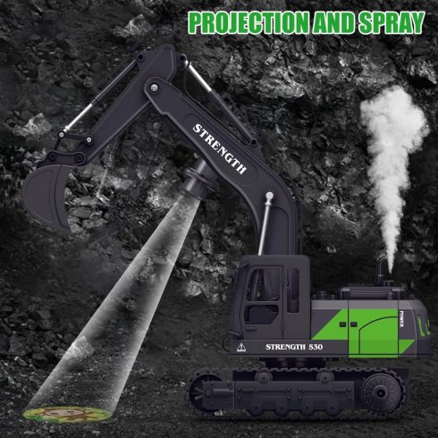 Távirányítós Kotrógép Játék, 1:20 méretarányú RC építőipari jármű Homokásó Markoló Projektorral és Lámpával, RC autó 6 év feletti gyerekeknek