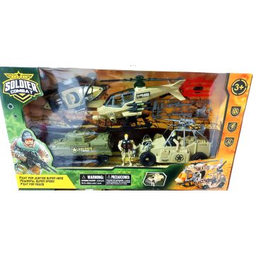   Nagy Teljes Katonai Játék Készlet Harckocsival Homokfutóval Helikopterrel Csónakkal