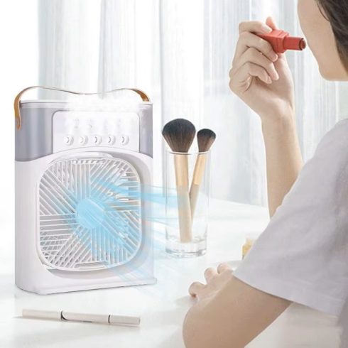 Hordozható Léghűtő Hordozható Ventilátor 3 Szélsebességgel 5 Spray -Mód 7 Led -Es Fény Párologtató Mini Ventilátor hűtő Készülék 26 cm